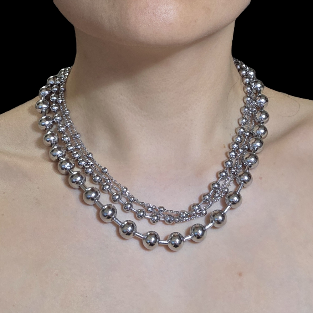 Silver Double-Strand Pearl Necklace